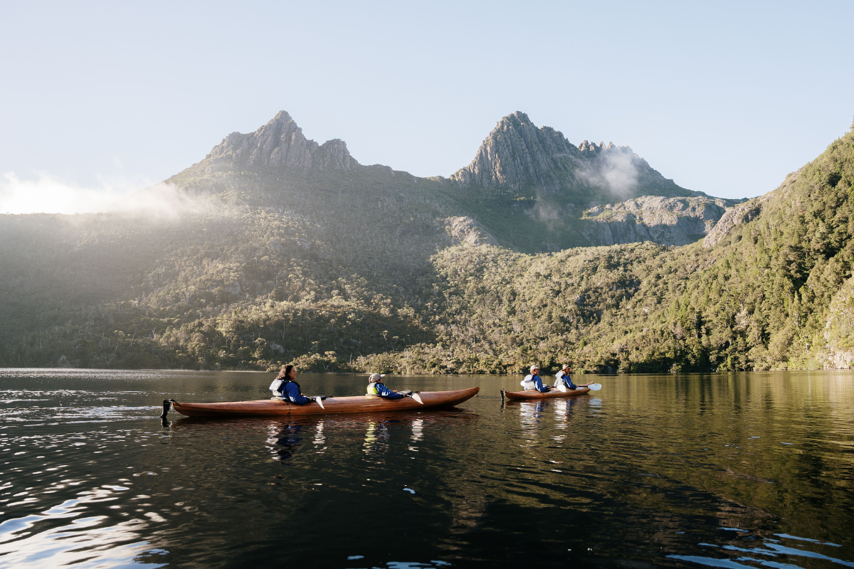 Dove Lake Kayak, Cradle Mountain. Photography by Nick H Visuals. Image via Tourism Tasmania