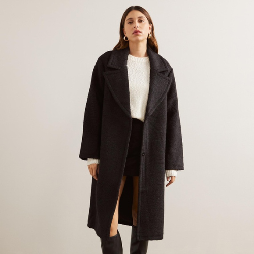 <strong>AERE</strong> Wool Blend Textured Cocoon Coat