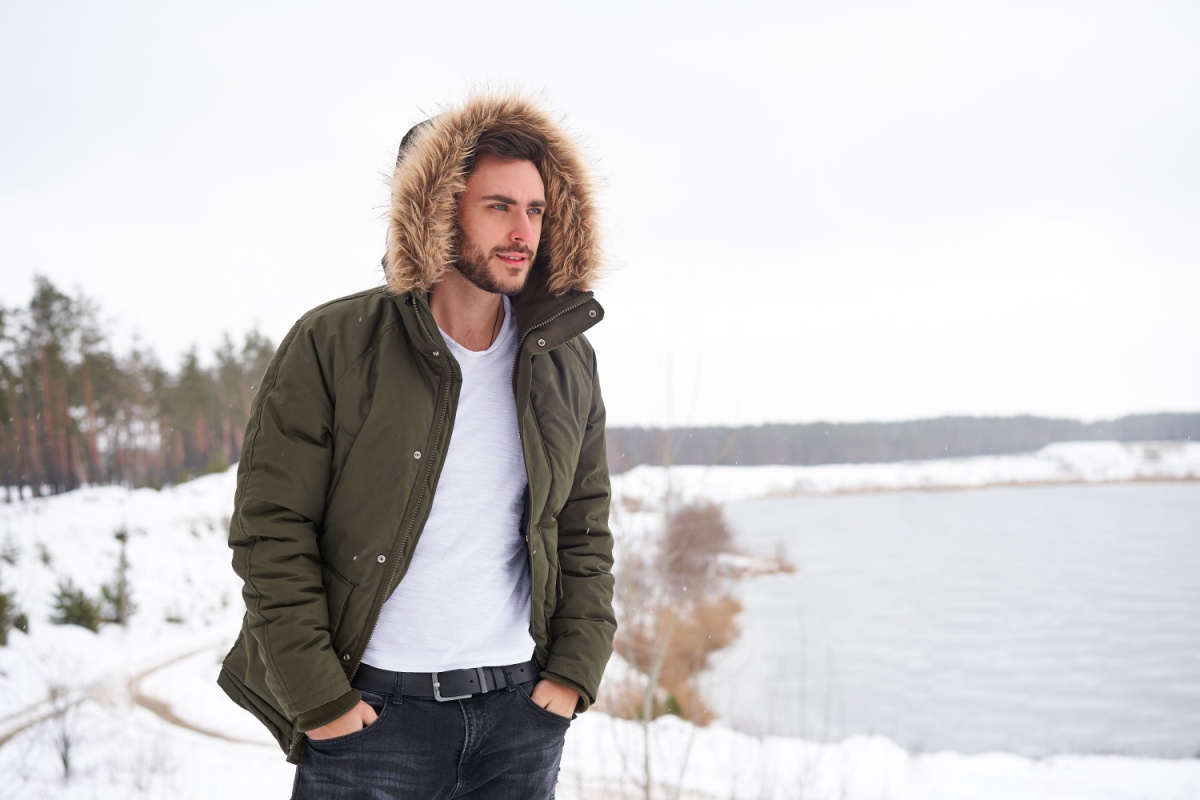 Man wearing a jacket in winter. Photography by andreonegin. Image via Shutterstock