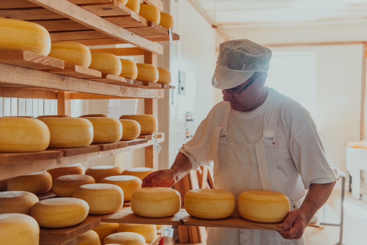 Worker at cheese factory. Photography by dotshock. Image via Shutterstock