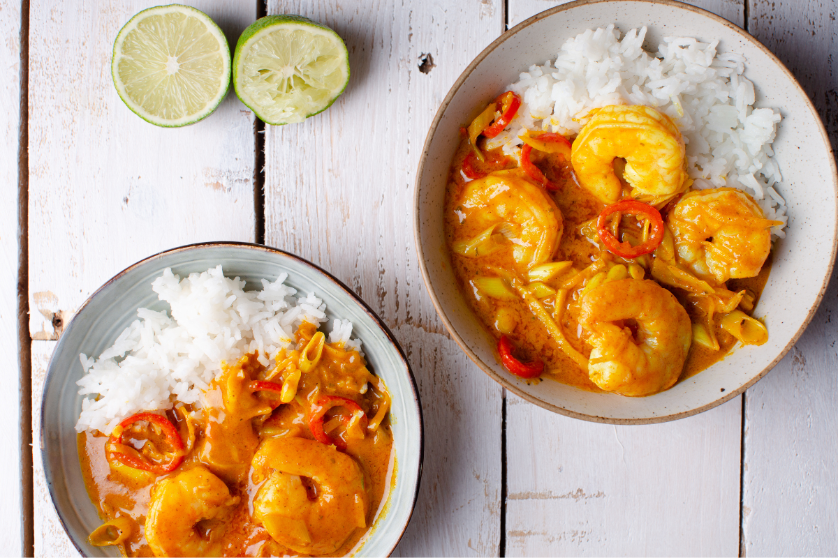 King Prawn and Maple Syrup Spicy Coconut Curry Recipe. Image supplied.